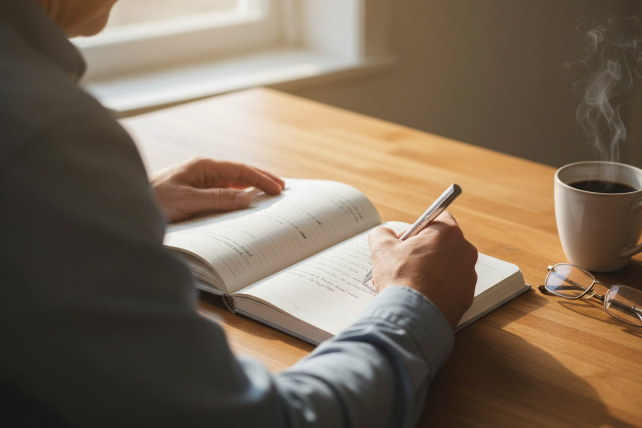 Father writing in journal